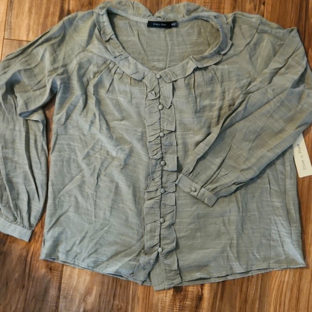 NWT Doe&Rae Green Ruffled  Blouse